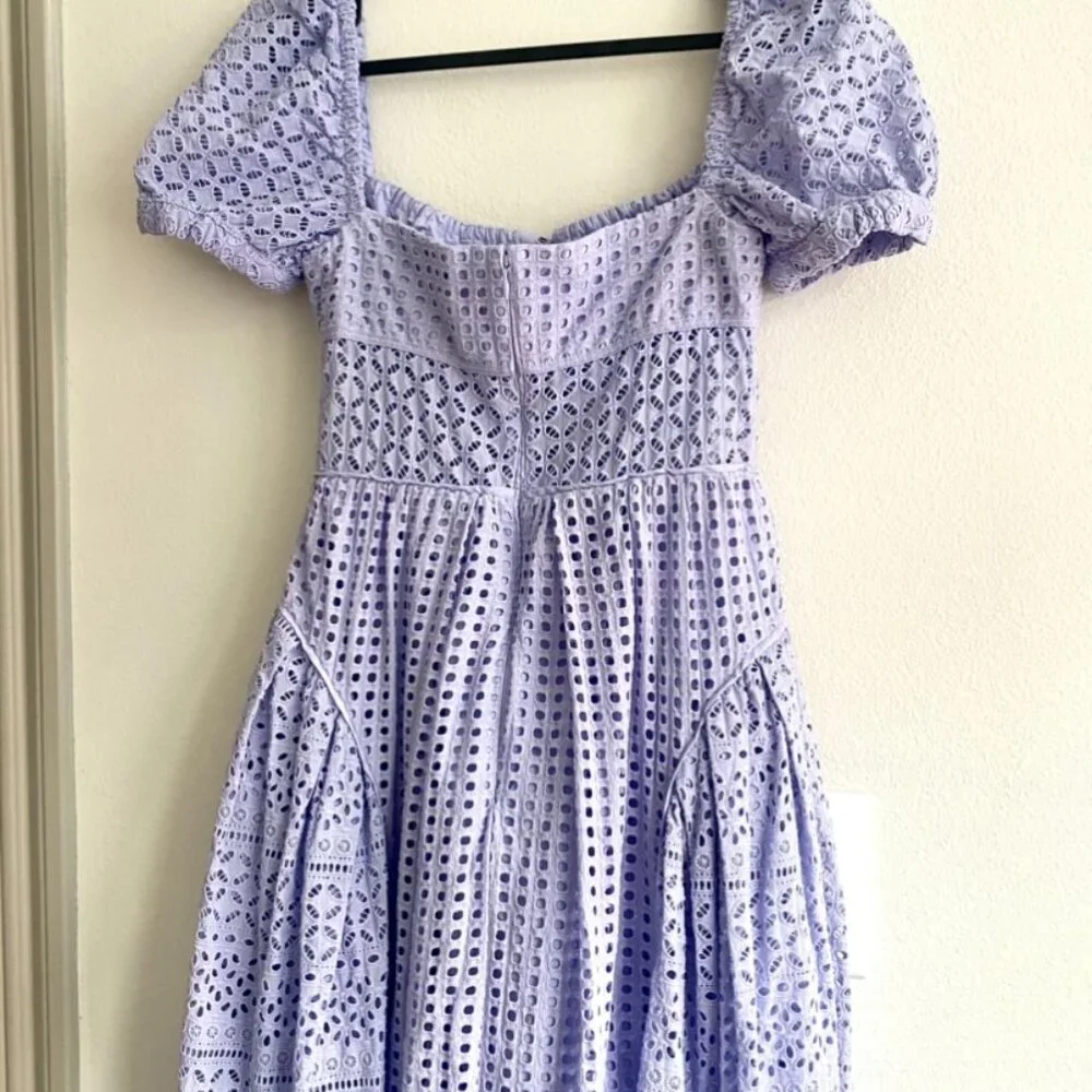 Self-Portrait Lilac Cotton Broderie Anglaise Midi Dress - Picture 4 of 16